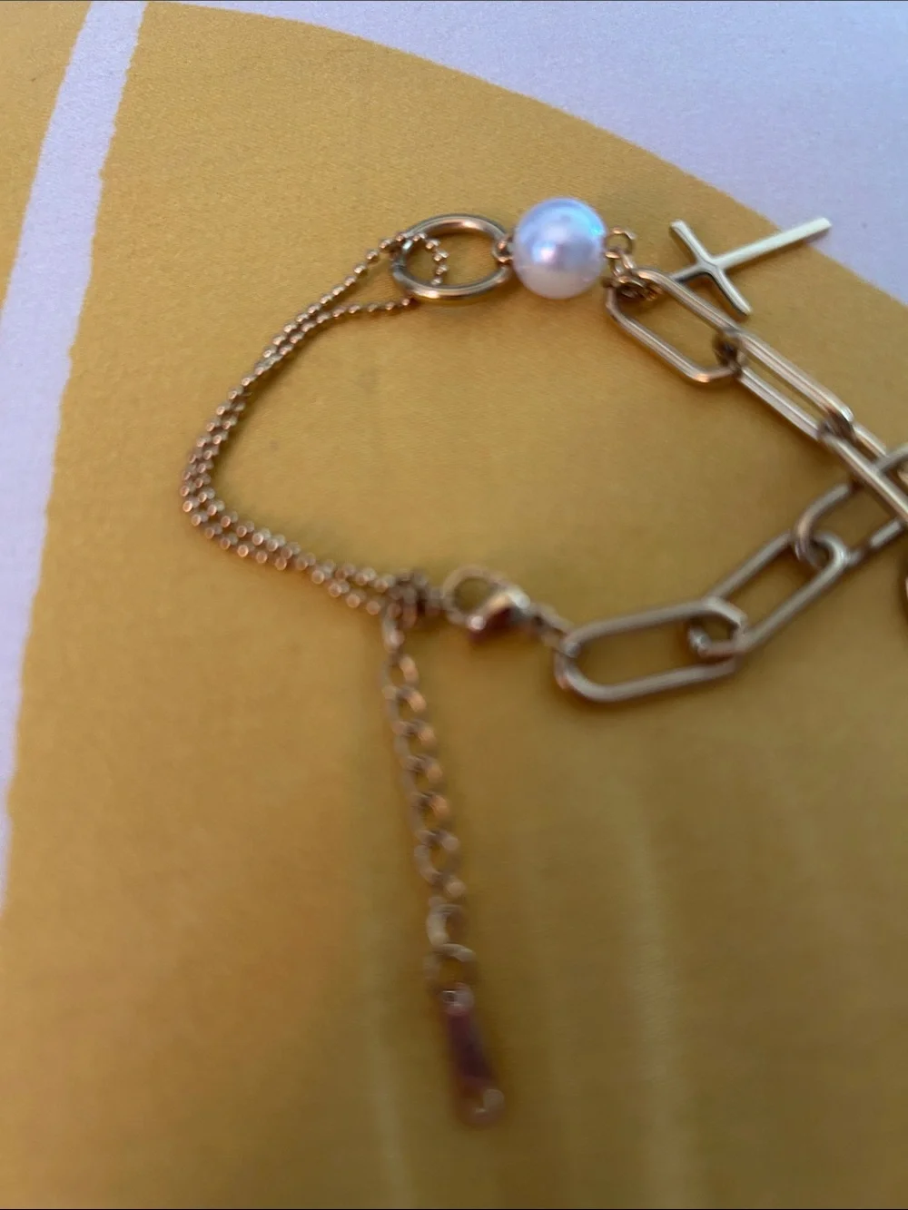Gold Pearl & Cross Charm Bracelet - Women's Jewelry NWOT